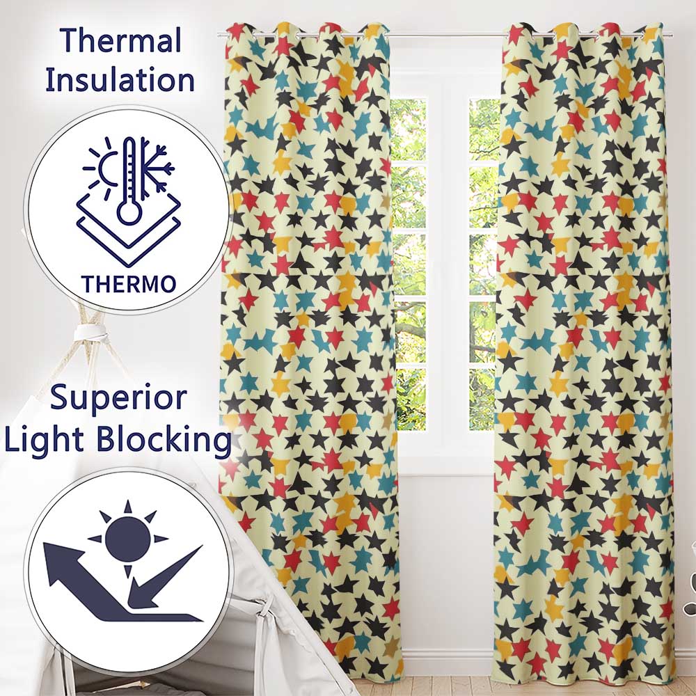 Abstract Scattered Star Shapes Colorful  Seamless Pattern  Readymade Eyelet Ring Top Thermal 100% Blackout Curtains