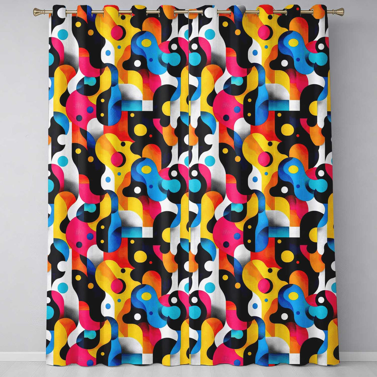 Abstract Organic Fluid Shapes Vibrant  Seamless Pattern  Readymade Eyelet Ring Top Thermal 100% Blackout Curtains