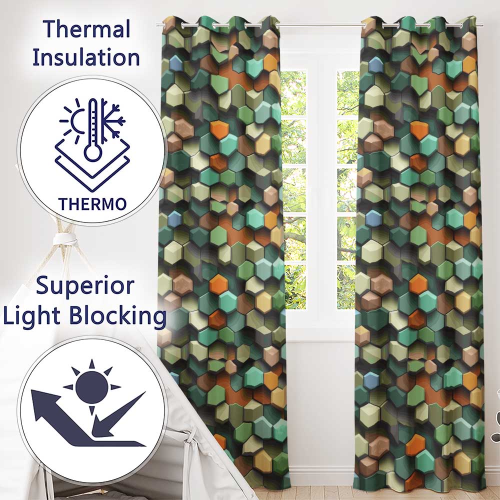 Abstract 3D Hexagon Mosaic Modern Geometric Seamless Pattern  Readymade Eyelet Ring Top Thermal 100% Blackout Curtains