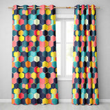 Abstract Colorful Hexagon Tile Geometric Seamless Pattern  Readymade Eyelet Ring Top Thermal 100% Blackout Curtains
