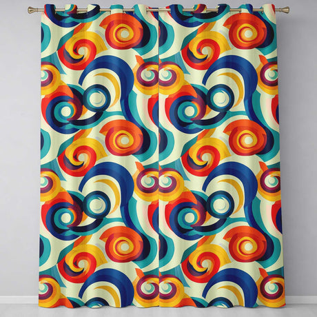 Abstract  Circular Swirl Rings Colorful Seamless Pattern  Readymade Eyelet Ring Top Thermal 100% Blackout Curtains