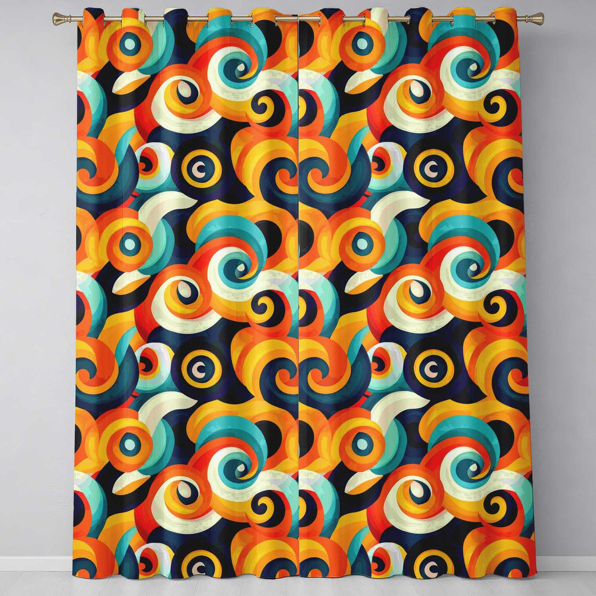 Abstract Modern Fluid Curl Shapes Vibrant Seamless Pattern  Readymade Eyelet Ring Top Thermal 100% Blackout Curtains