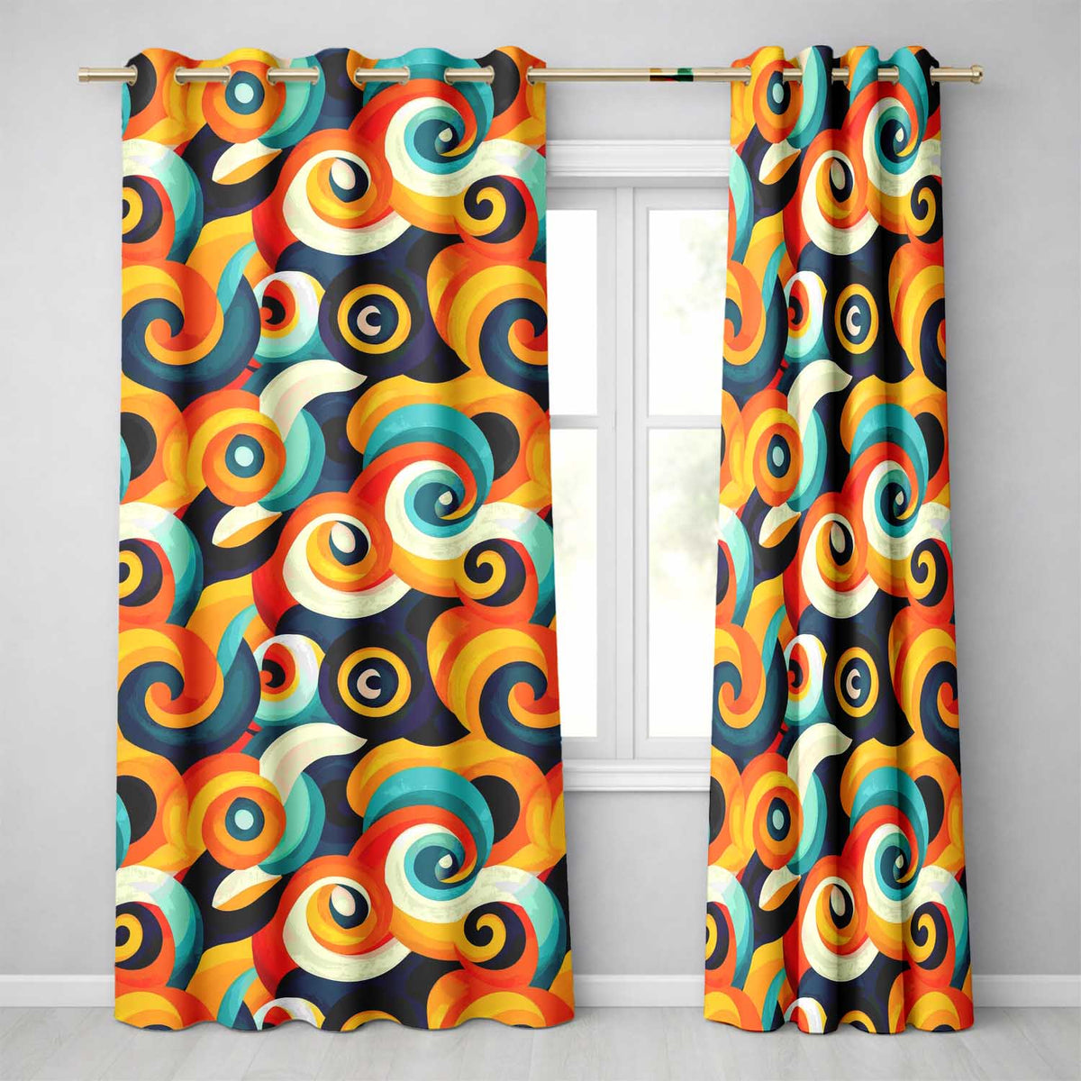 Abstract Modern Fluid Curl Shapes Vibrant Seamless Pattern  Readymade Eyelet Ring Top Thermal 100% Blackout Curtains