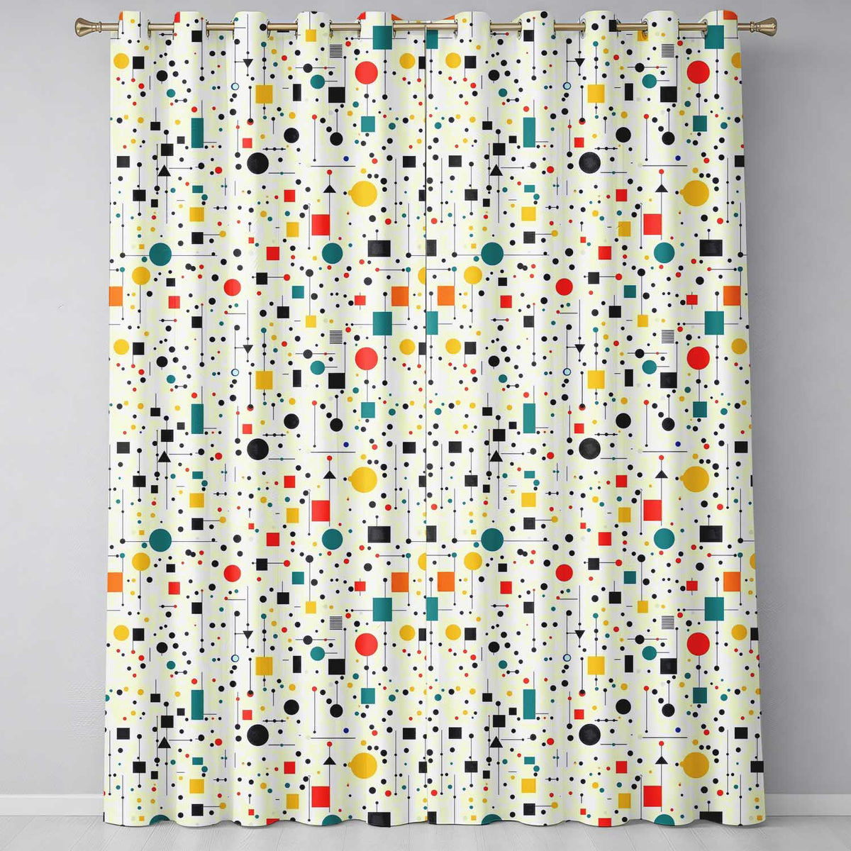 Abstract Modern Bauhaus Style Lines Dots Seamless Pattern  Readymade Eyelet Ring Top Thermal 100% Blackout Curtains