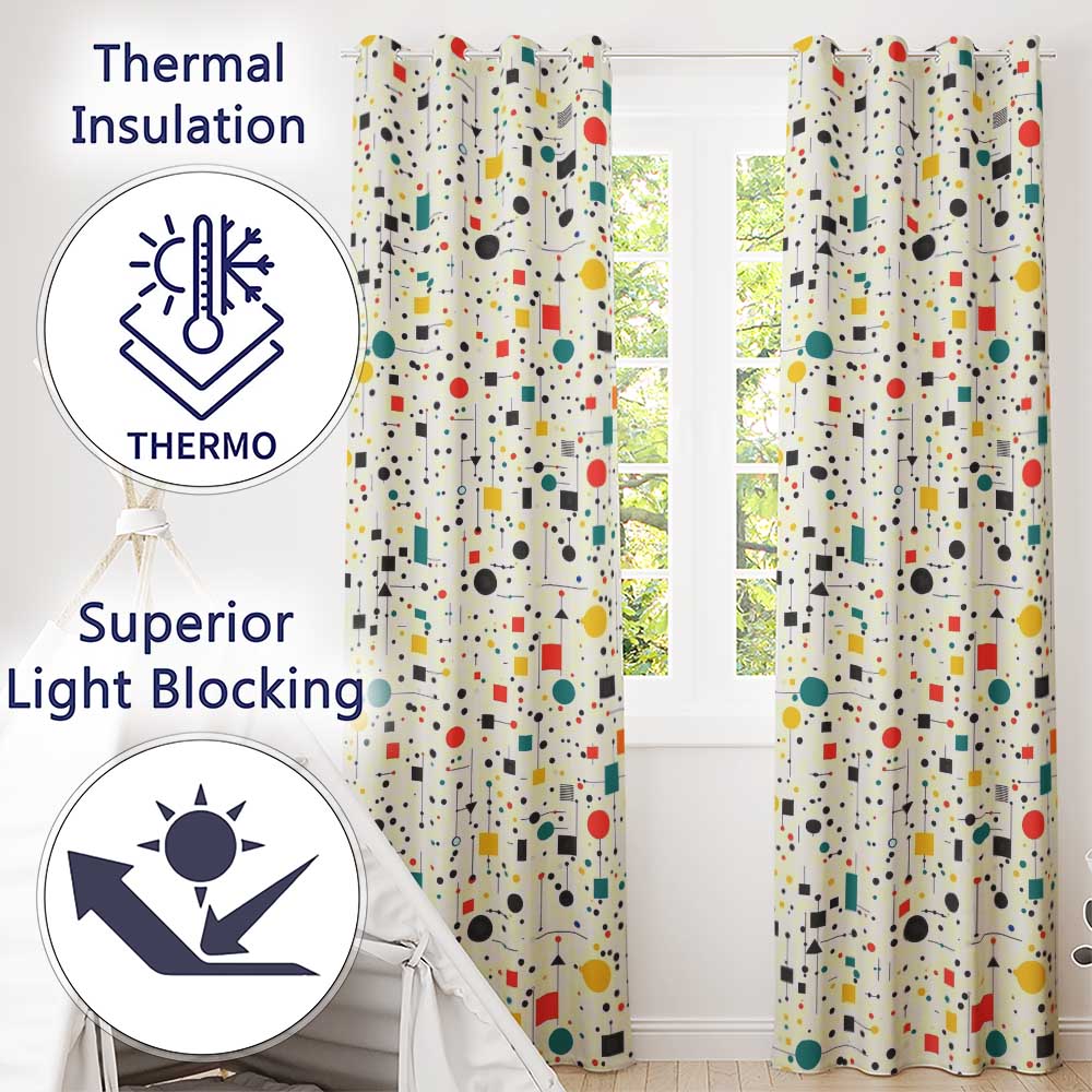 Abstract Modern Bauhaus Style Lines Dots Seamless Pattern  Readymade Eyelet Ring Top Thermal 100% Blackout Curtains