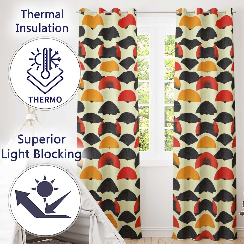 Abstract Japanese Folding Fan Minimal Seamless Pattern  Readymade Eyelet Ring Top Thermal 100% Blackout Curtains