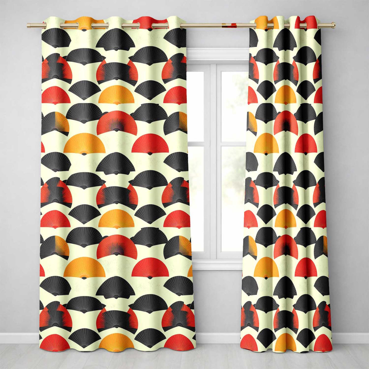 Abstract Japanese Folding Fan Minimal Seamless Pattern  Readymade Eyelet Ring Top Thermal 100% Blackout Curtains