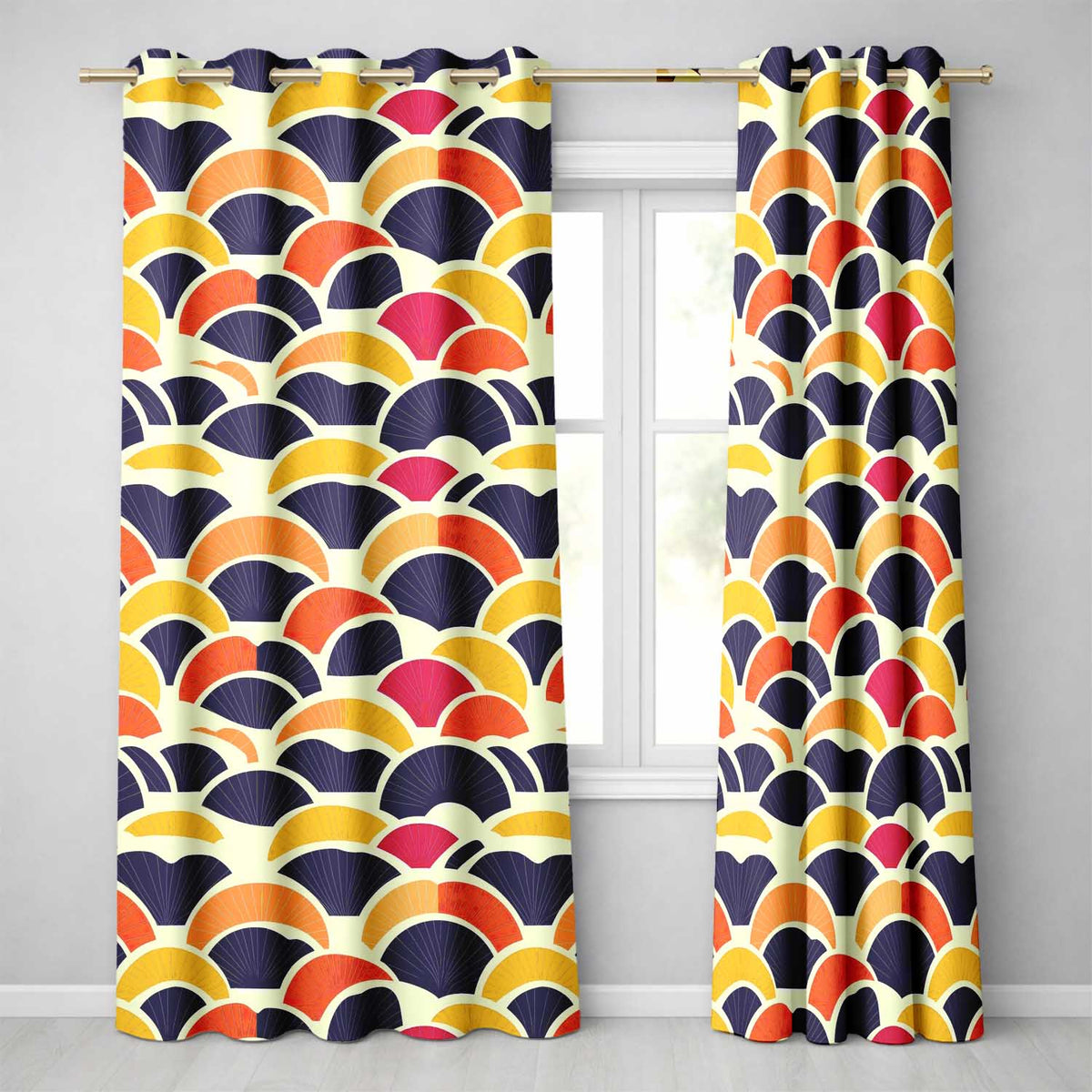 Abstract Geometric Fan Shapes Overlap Seamless Pattern  Readymade Eyelet Ring Top Thermal 100% Blackout Curtains
