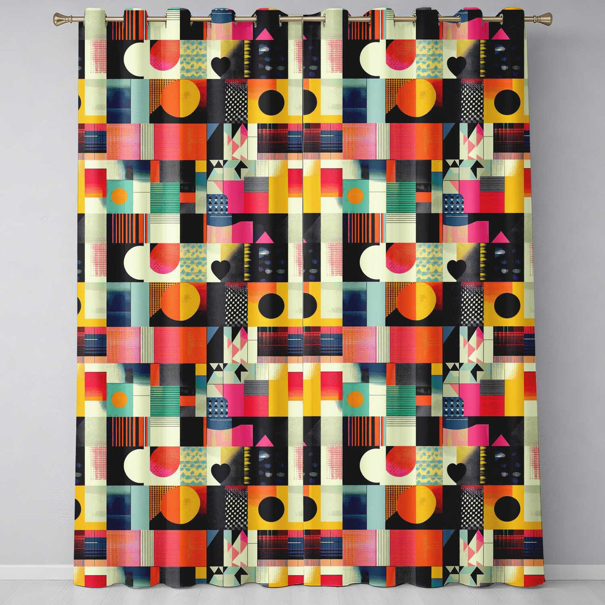 Abstract Patchwork Geometric Textured Blocks Seamless Pattern  Readymade Eyelet Ring Top Thermal 100% Blackout Curtains