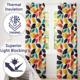 Abstract Colorful Minimal Leaf Shapes Modern Seamless Pattern  Readymade Eyelet Ring Top Thermal 100% Blackout Curtains