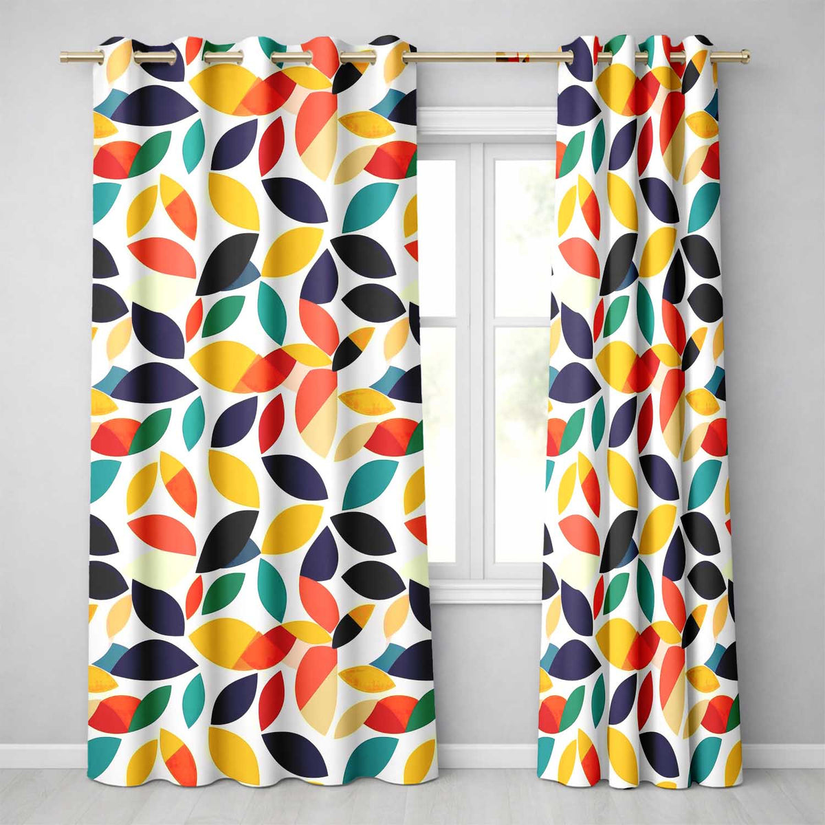 Abstract Colorful Minimal Leaf Shapes Modern Seamless Pattern  Readymade Eyelet Ring Top Thermal 100% Blackout Curtains