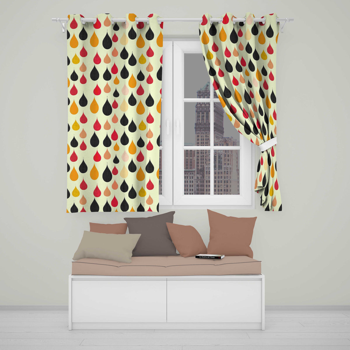 Abstract Hanging Teardrop Motif  Minimal Seamless Pattern  Readymade Eyelet Ring Top Thermal 100% Blackout Curtains