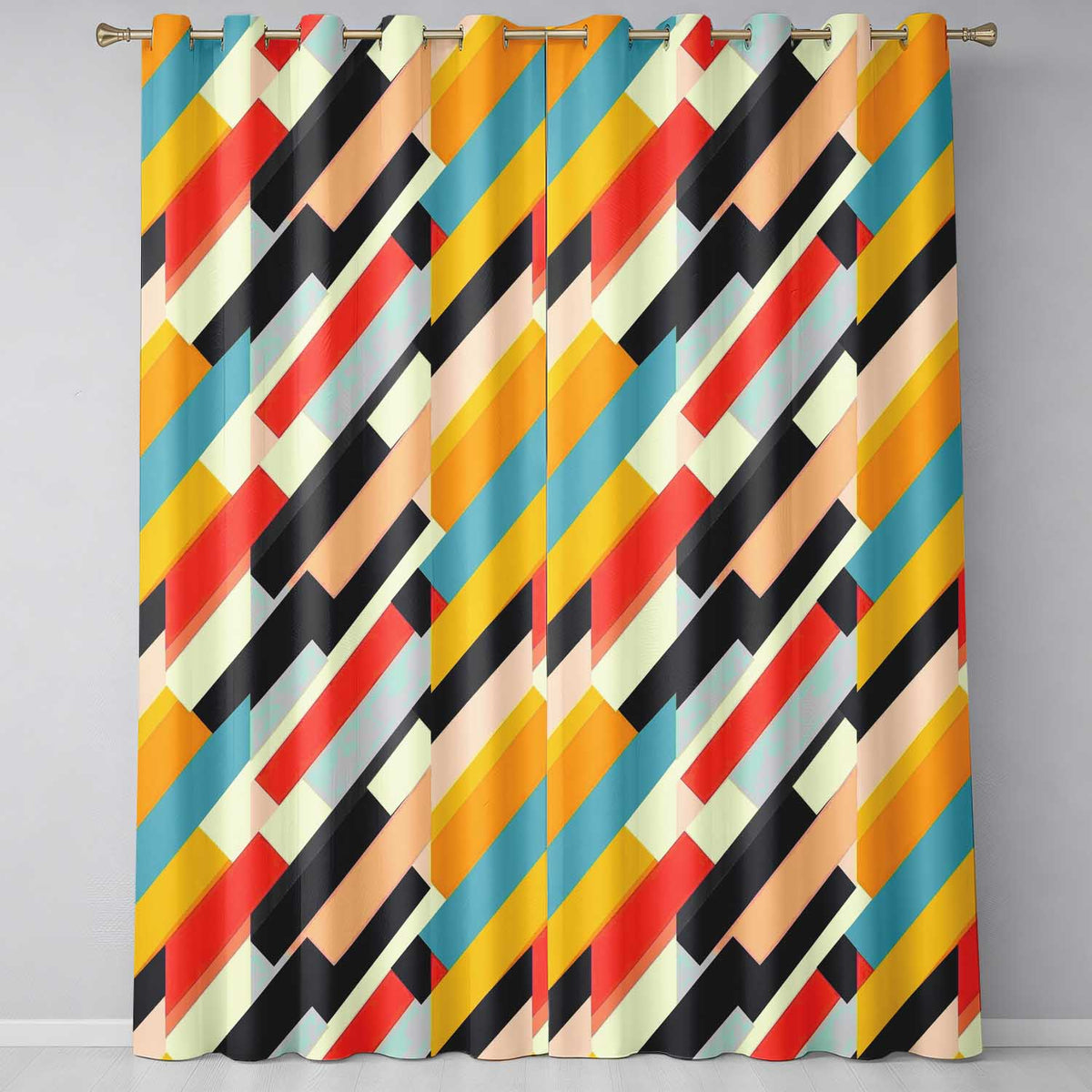 Abstract Bold Layered Stripe Shapes Modern Art Seamless Pattern  Readymade Eyelet Ring Top Thermal 100% Blackout Curtains
