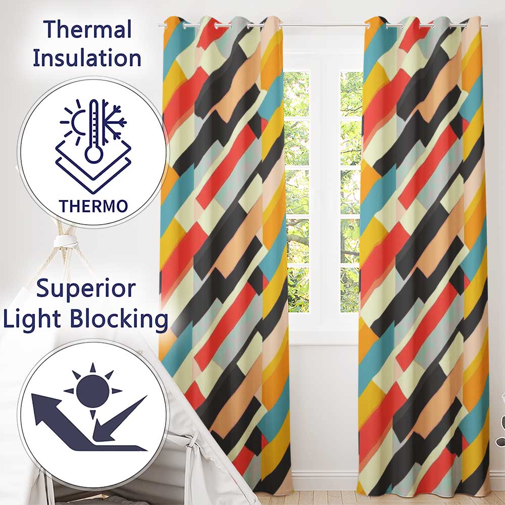 Abstract Bold Layered Stripe Shapes Modern Art Seamless Pattern  Readymade Eyelet Ring Top Thermal 100% Blackout Curtains