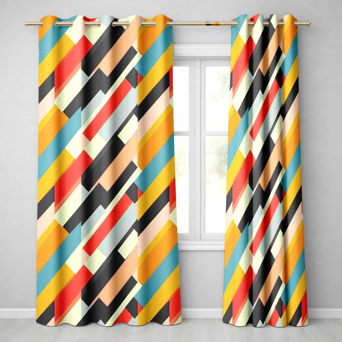 Abstract Bold Layered Stripe Shapes Modern Art Seamless Pattern  Readymade Eyelet Ring Top Thermal 100% Blackout Curtains