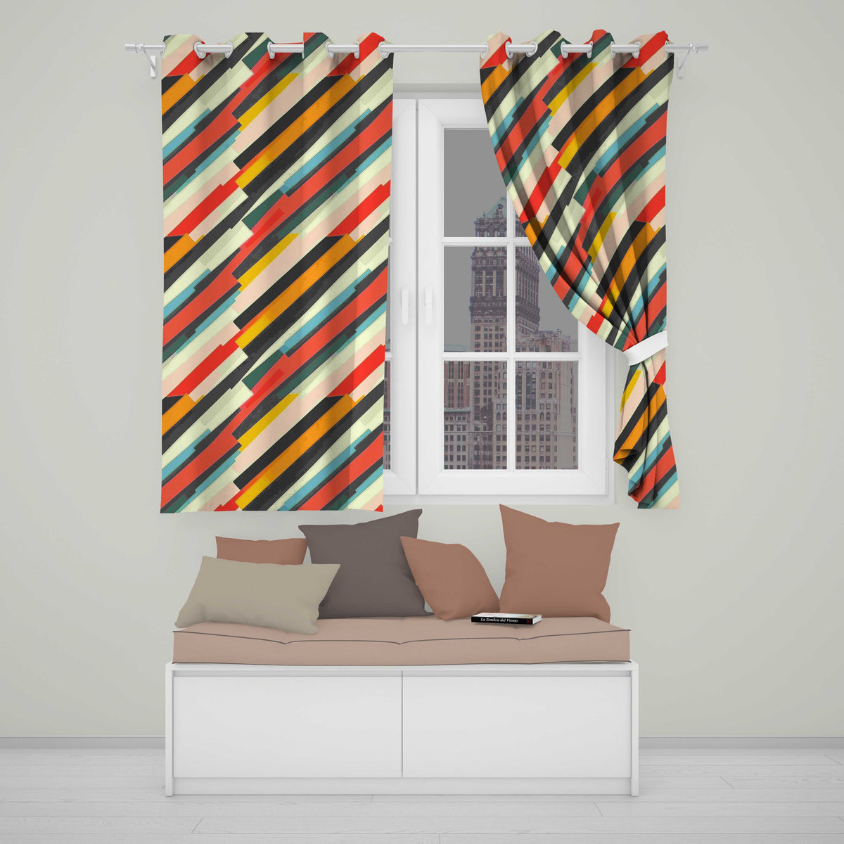 Abstract Angled Color Block Stripes Contemporary Seamless Pattern  Readymade Eyelet Ring Top Thermal 100% Blackout Curtains