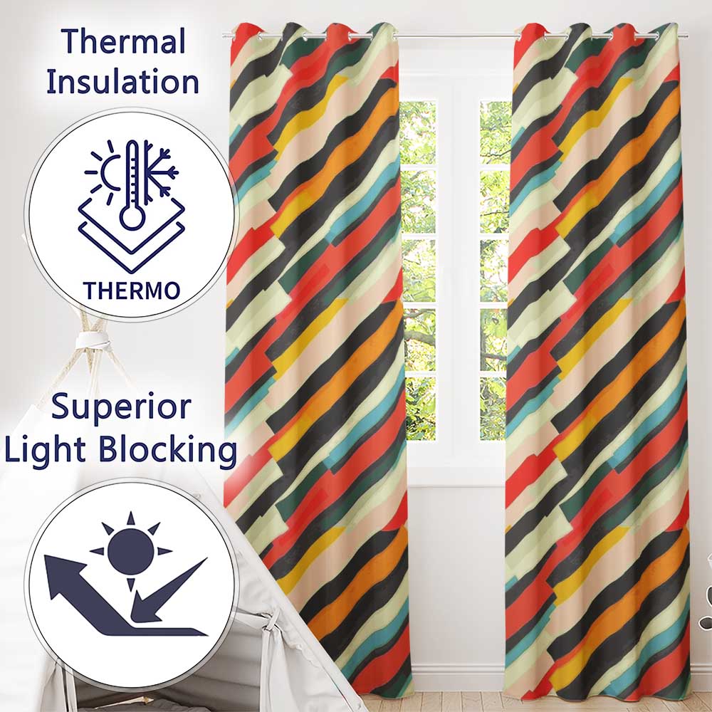 Abstract Angled Color Block Stripes Contemporary Seamless Pattern  Readymade Eyelet Ring Top Thermal 100% Blackout Curtains