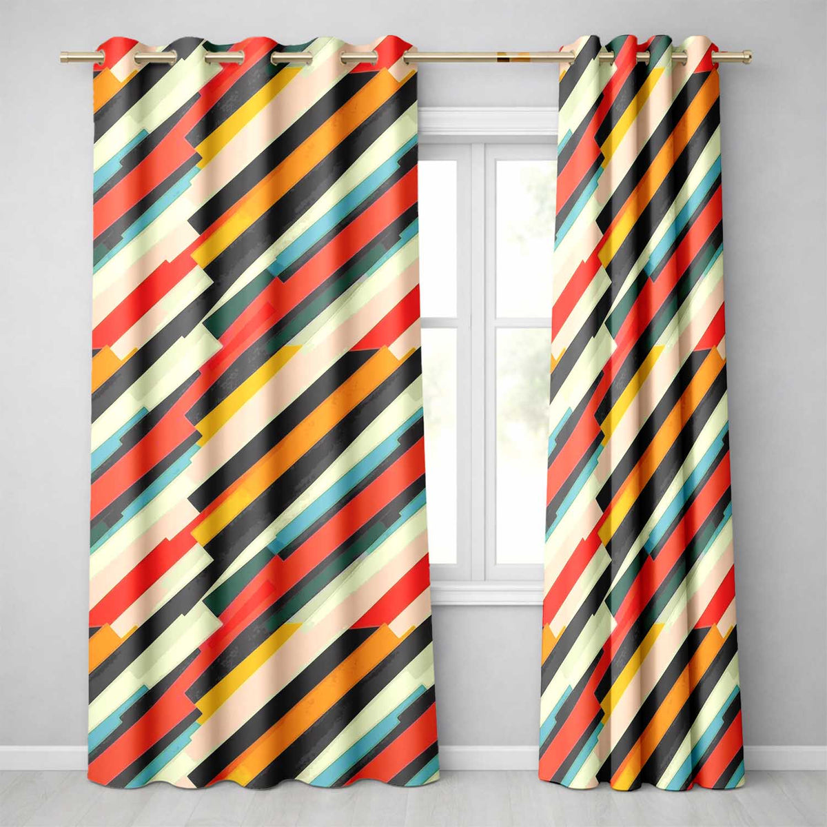 Abstract Angled Color Block Stripes Contemporary Seamless Pattern  Readymade Eyelet Ring Top Thermal 100% Blackout Curtains