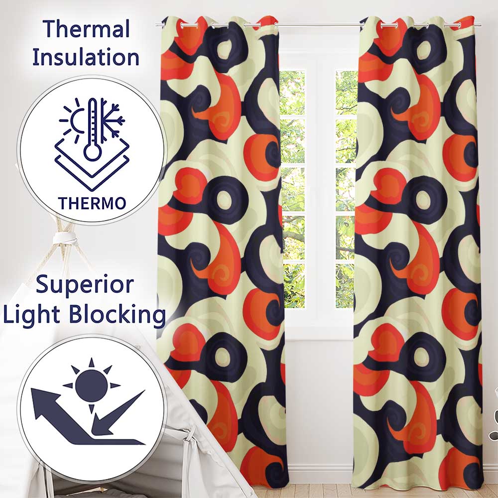 Abstract  Swirl Shapes Bold Contrast Seamless Pattern  Readymade Eyelet Ring Top Thermal 100% Blackout Curtains