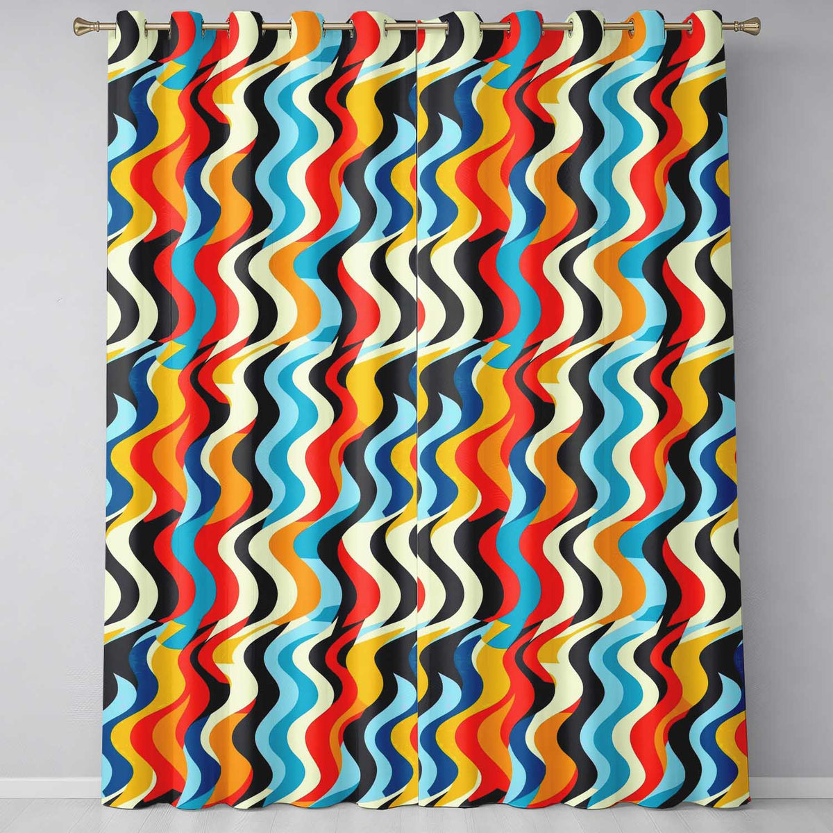 Abstract Curved Ribbon Stripes Bold  Seamless Pattern  Readymade Eyelet Ring Top Thermal 100% Blackout Curtains