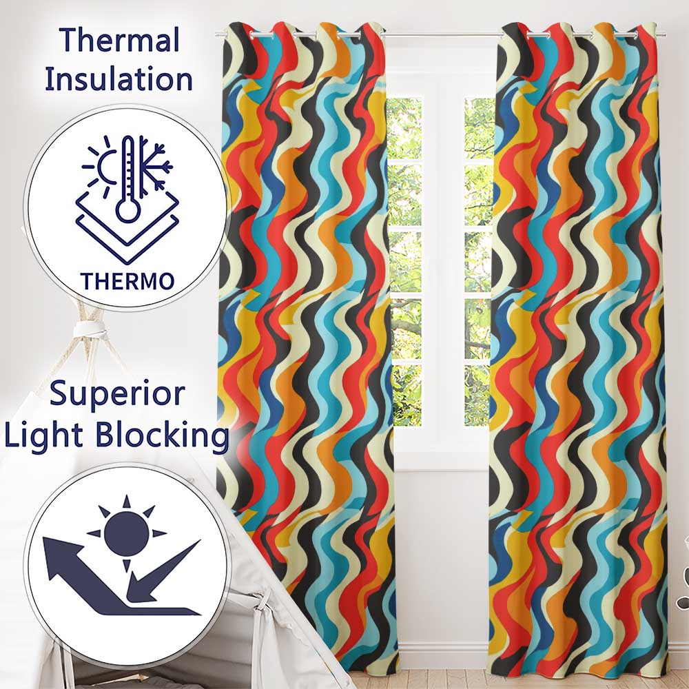 Abstract Curved Ribbon Stripes Bold  Seamless Pattern  Readymade Eyelet Ring Top Thermal 100% Blackout Curtains