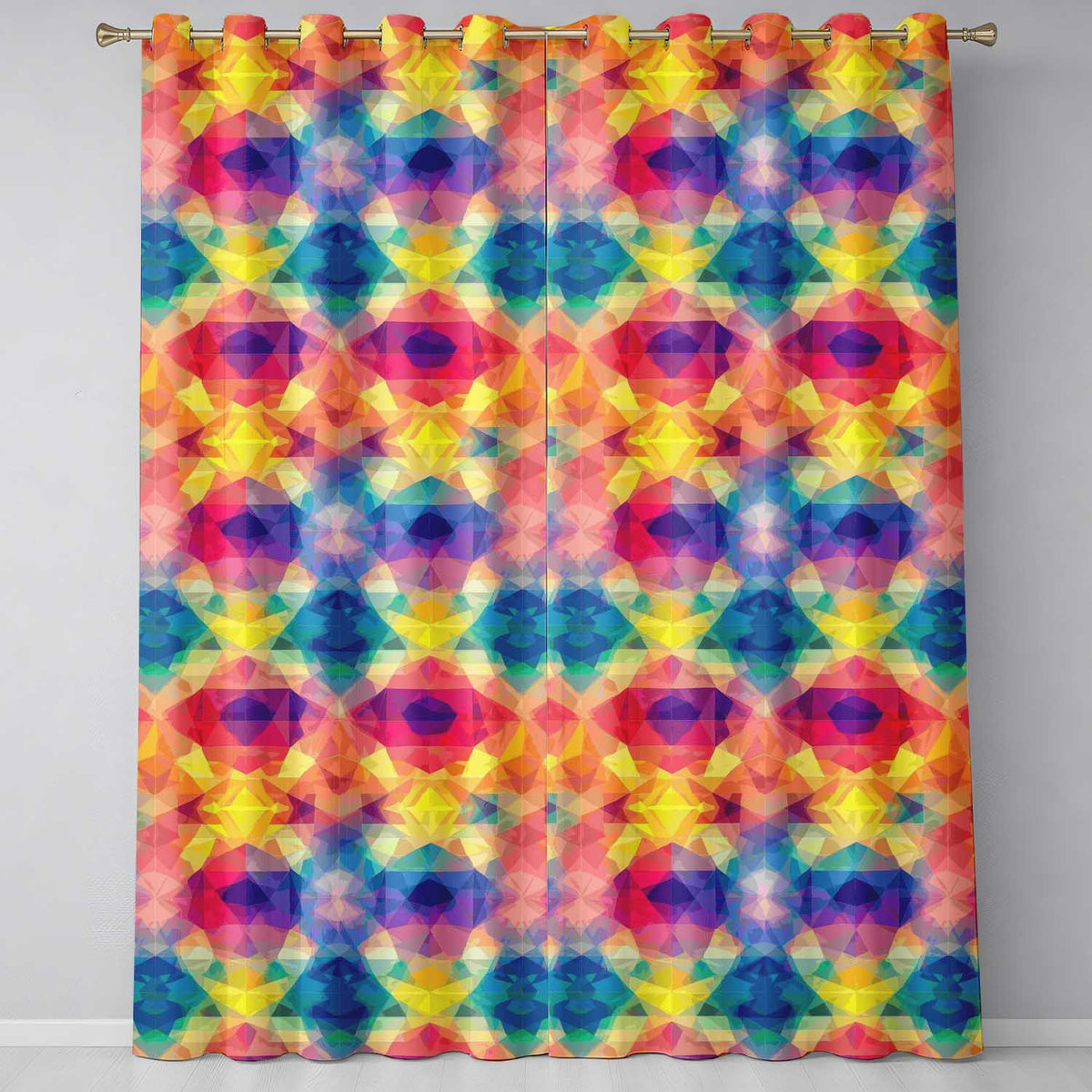 Abstract Kaleidoscope Prism Shapes Vibrant Symmetry Seamless Pattern  Readymade Eyelet Ring Top Thermal 100% Blackout Curtains
