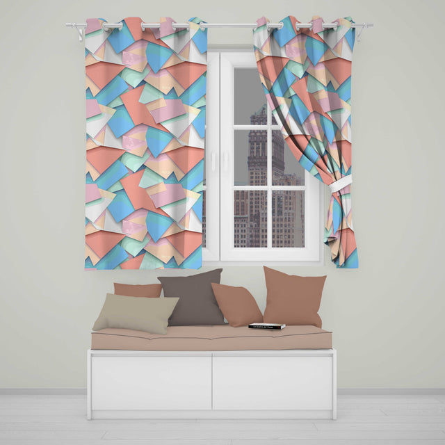 Abstract Pastel Paper Cut Shapes Soft Layered Texture Seamless Pattern  Readymade Eyelet Ring Top Thermal 100% Blackout Curtains