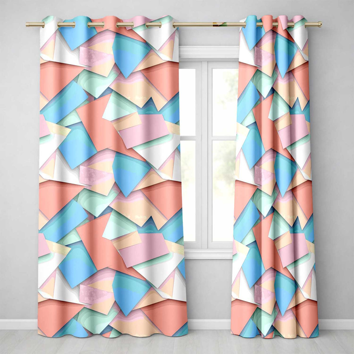 Abstract Pastel Paper Cut Shapes Soft Layered Texture Seamless Pattern  Readymade Eyelet Ring Top Thermal 100% Blackout Curtains