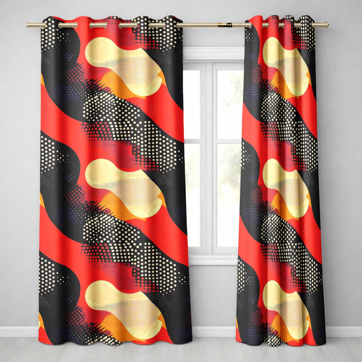 Abstract Halftone Pop Art Texture Bold Color Splash Seamless Pattern  Readymade Eyelet Ring Top Thermal 100% Blackout Curtains