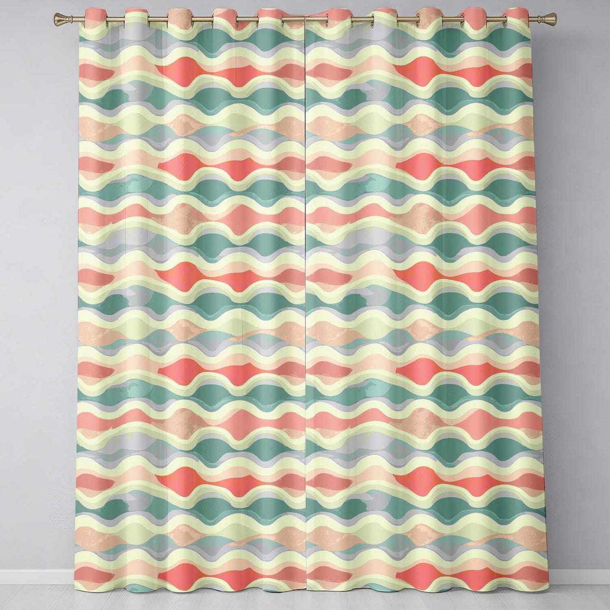 Abstract Layered Wavy Lines Soft Pastel Flowing Seamless Pattern  Readymade Eyelet Ring Top Thermal 100% Blackout Curtains