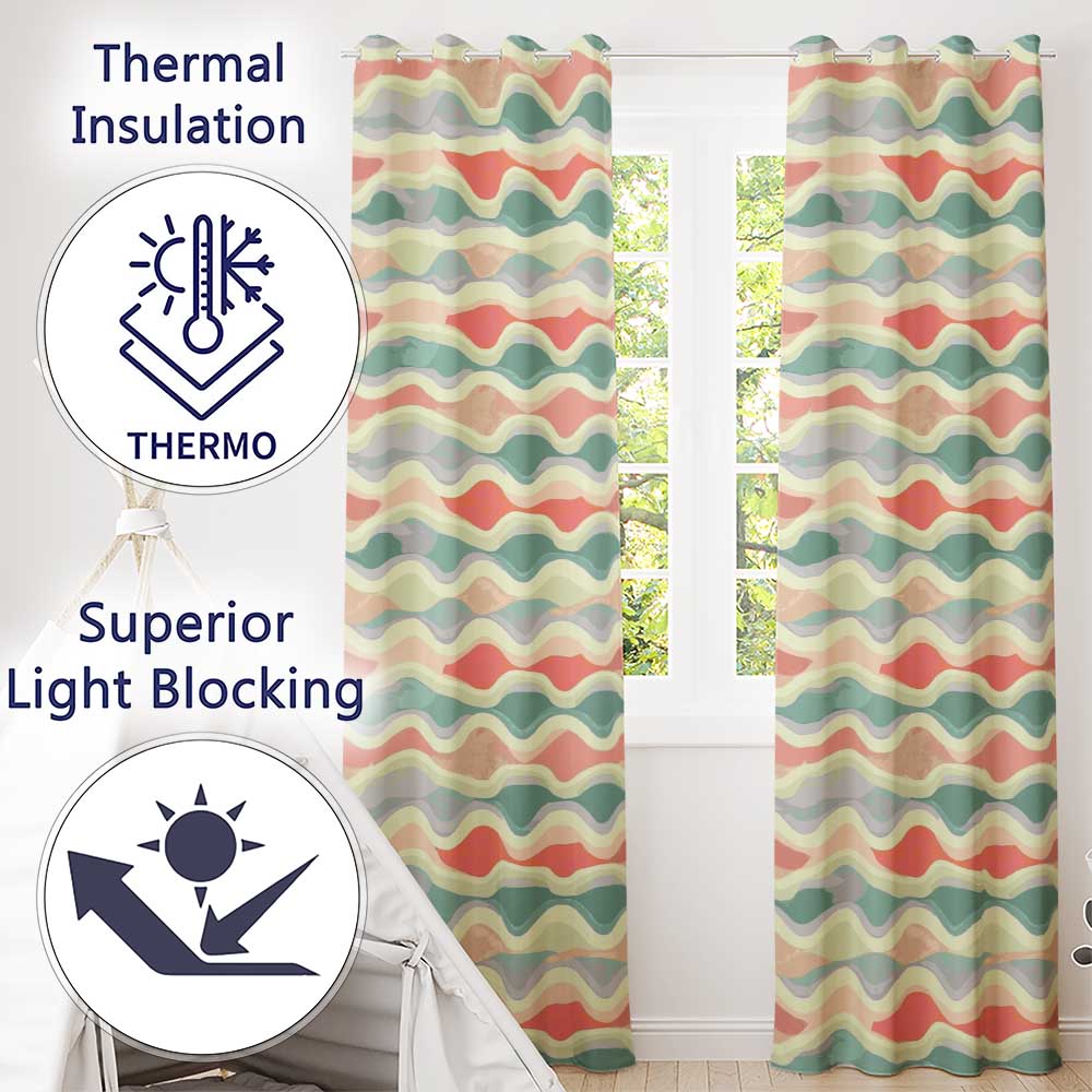 Abstract Layered Wavy Lines Soft Pastel Flowing Seamless Pattern  Readymade Eyelet Ring Top Thermal 100% Blackout Curtains