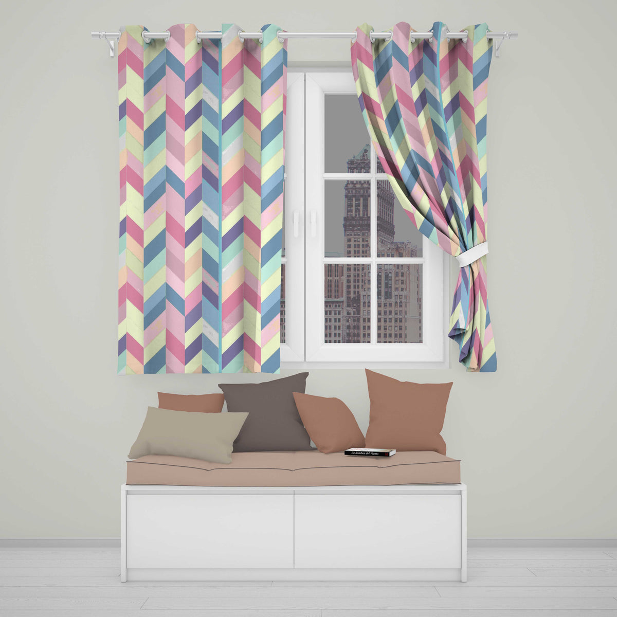 Abstract Pastel Chevron Geometric Soft Angled Shapes Seamless Pattern  Readymade Eyelet Ring Top Thermal 100% Blackout Curtains