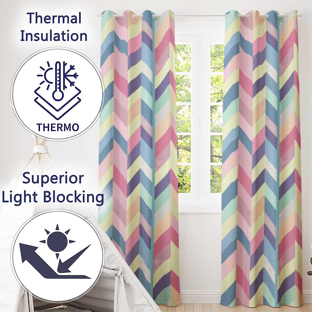 Abstract Pastel Chevron Geometric Soft Angled Shapes Seamless Pattern  Readymade Eyelet Ring Top Thermal 100% Blackout Curtains