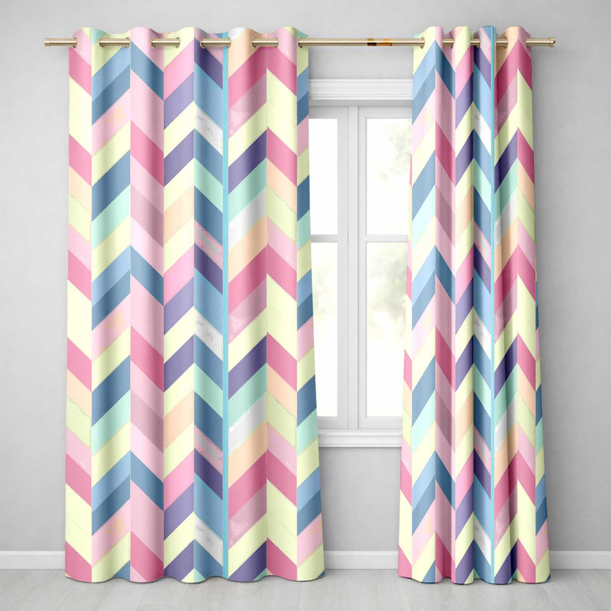 Abstract Pastel Chevron Geometric Soft Angled Shapes Seamless Pattern  Readymade Eyelet Ring Top Thermal 100% Blackout Curtains