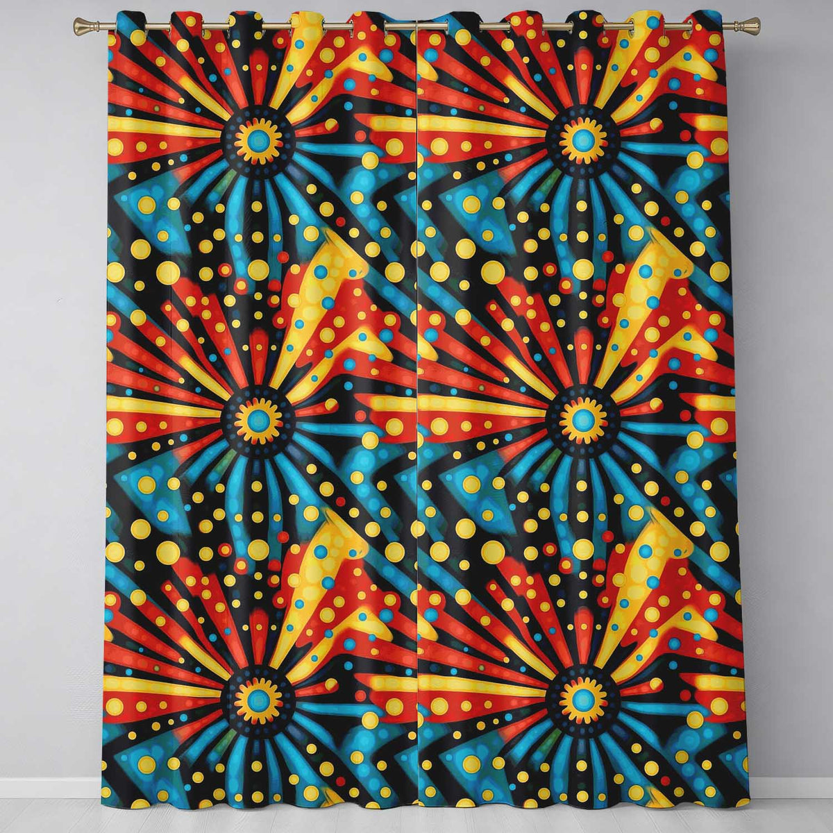 Abstract Psychedelic Radial Burst Bright Color Dots  Seamless Pattern  Readymade Eyelet Ring Top Thermal 100% Blackout Curtains