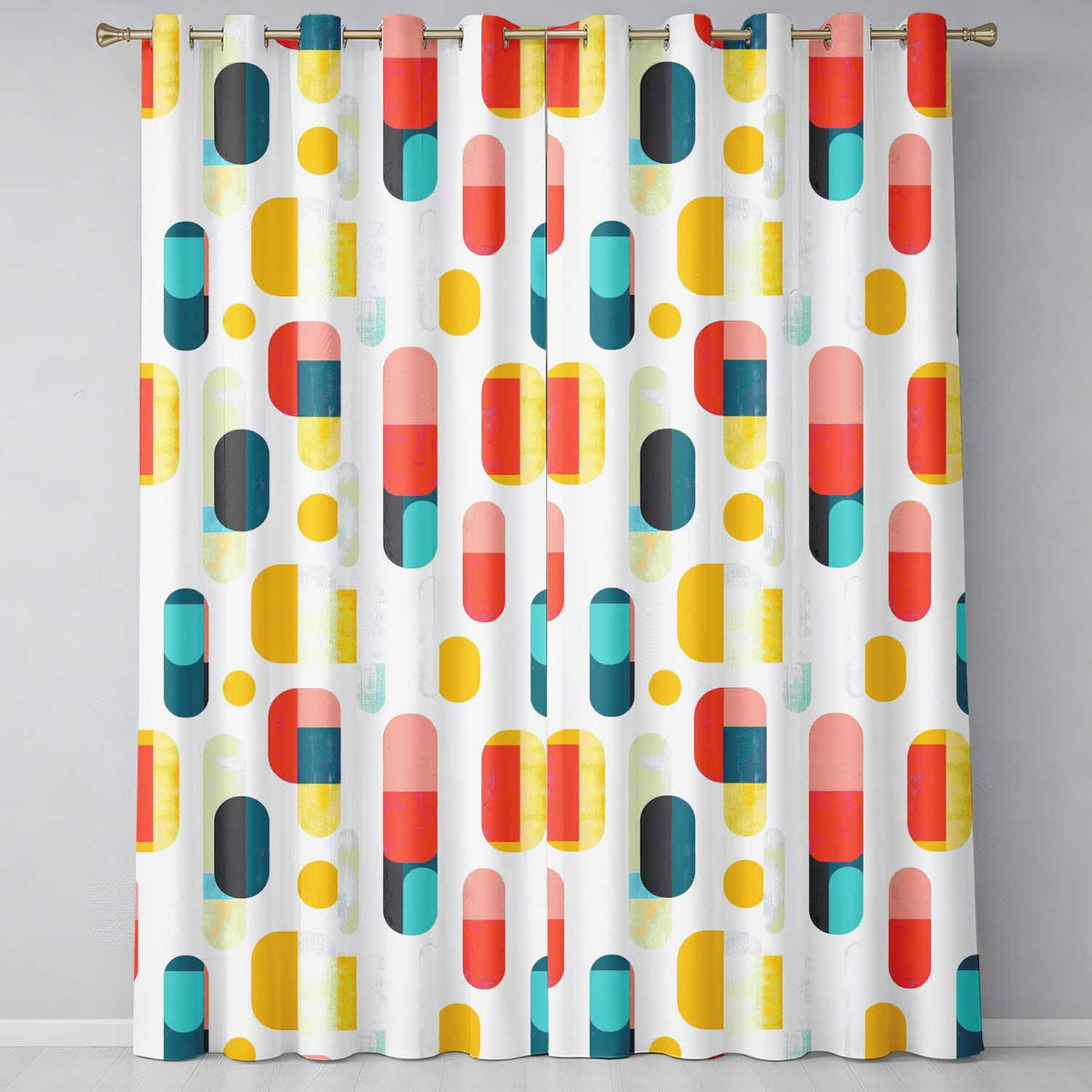 Abstract Textured Rounded Shapes Color Block Modern Seamless Pattern  Readymade Eyelet Ring Top Thermal 100% Blackout Curtains