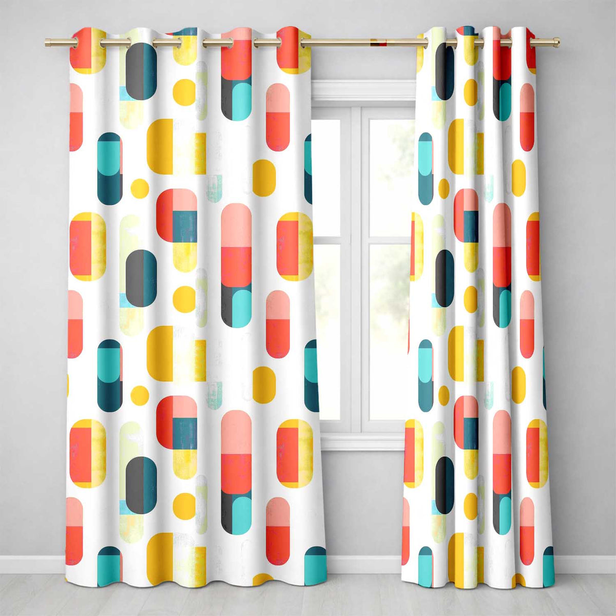 Abstract Textured Rounded Shapes Color Block Modern Seamless Pattern  Readymade Eyelet Ring Top Thermal 100% Blackout Curtains