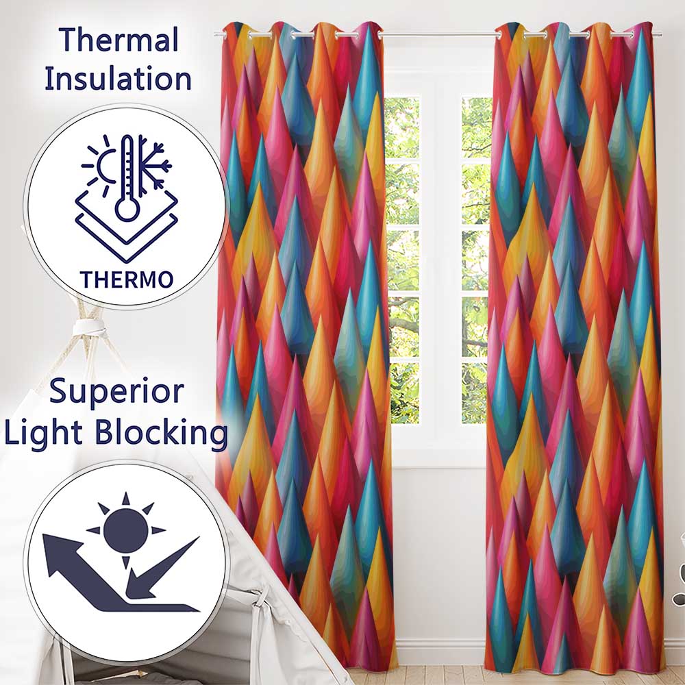 Abstract Colorful 3D Cone Shapes Modern Geometric Gradient Seamless Pattern  Readymade Eyelet Ring Top Thermal 100% Blackout Curtains