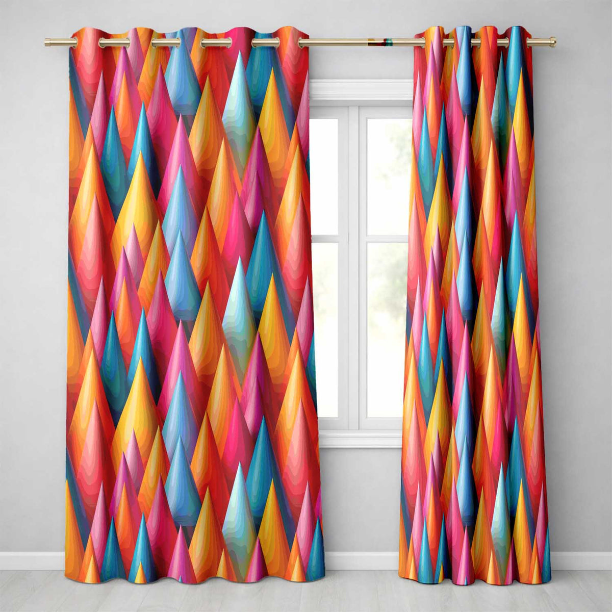 Abstract Colorful 3D Cone Shapes Modern Geometric Gradient Seamless Pattern  Readymade Eyelet Ring Top Thermal 100% Blackout Curtains