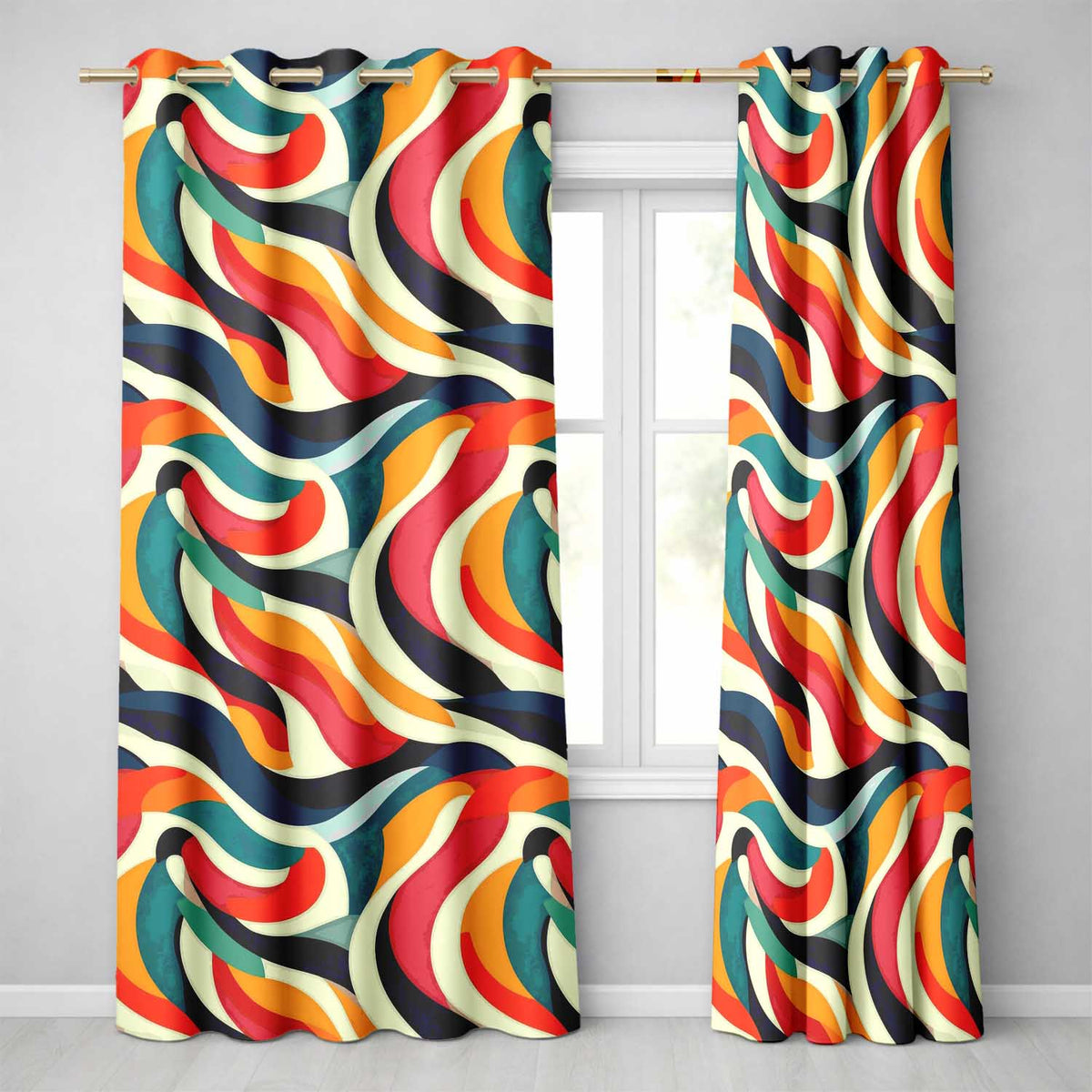 Abstract Flowing Waves  Colorful Curves Seamless Pattern  Readymade Eyelet Ring Top Thermal 100% Blackout Curtains