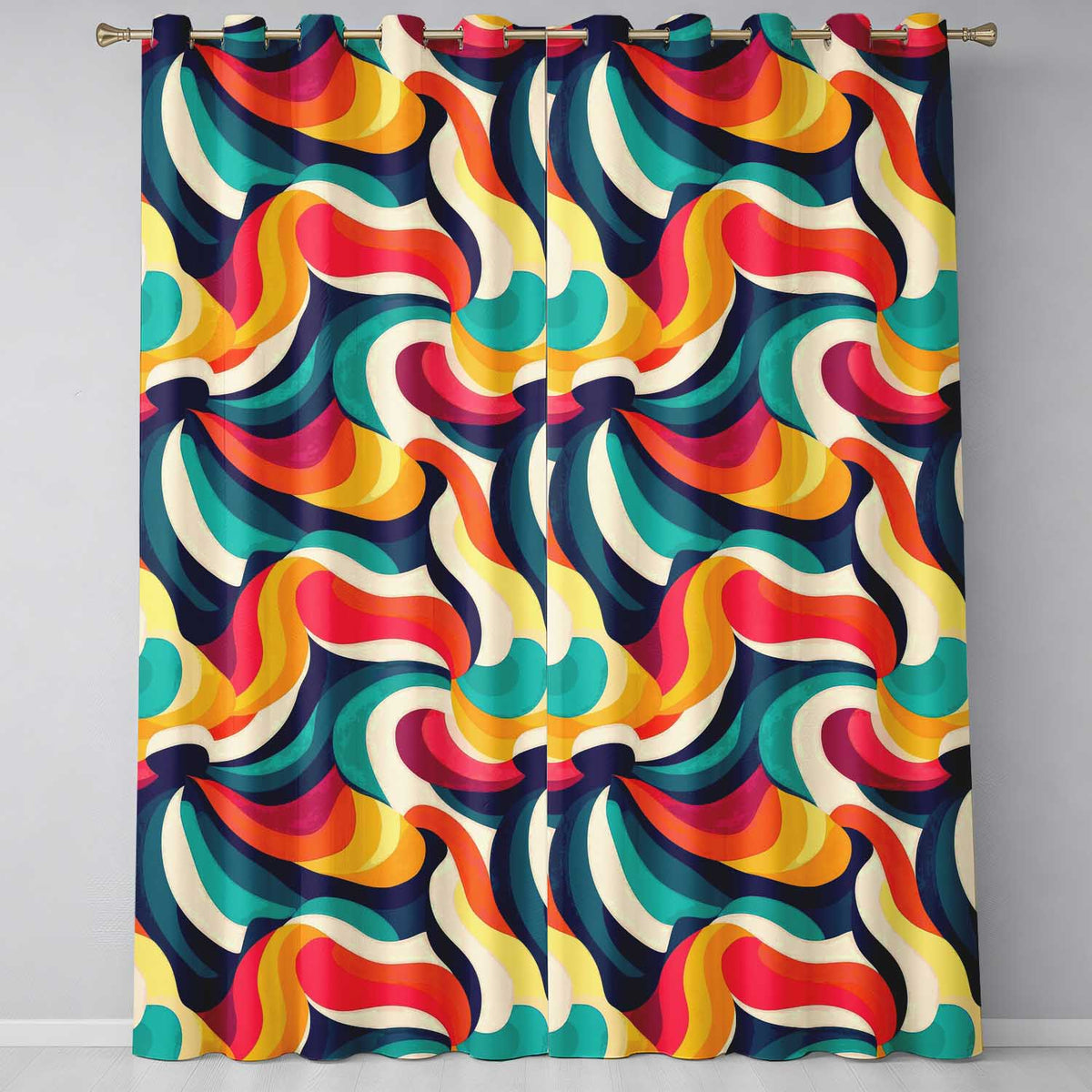 Bold  Swirl Shapes Vibrant Abstract Flow Seamless Pattern  Readymade Eyelet Ring Top Thermal 100% Blackout Curtains