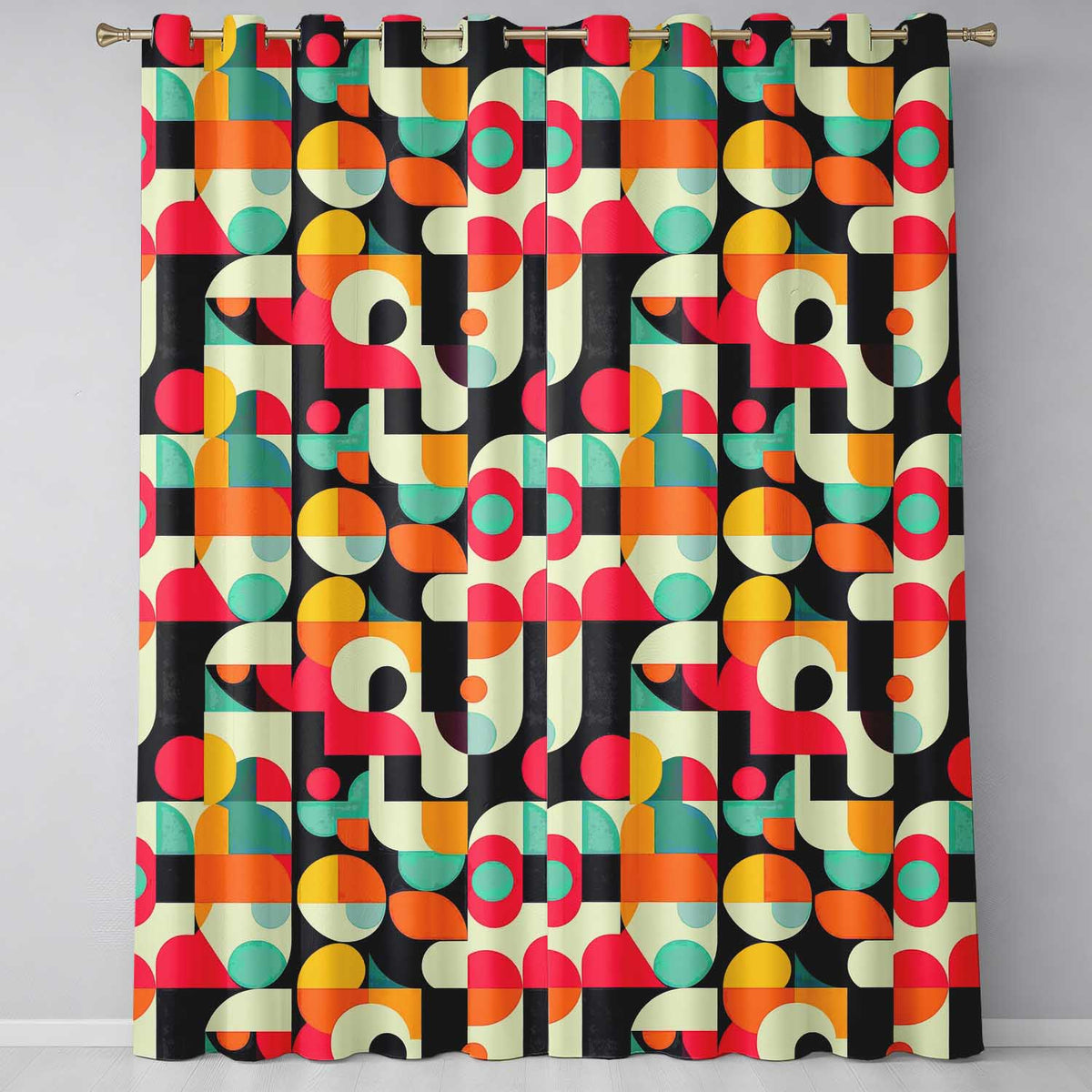 Modern Geometric Circles and Shapes Bold Abstract Seamless Pattern  Readymade Eyelet Ring Top Thermal 100% Blackout Curtains