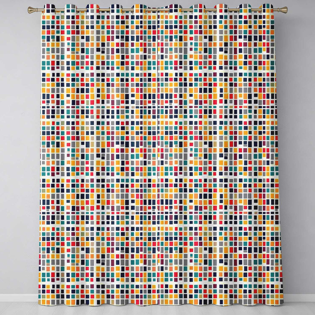 Colorful Mosaic Squares Irregular Grid Modern Seamless Pattern  Readymade Eyelet Ring Top Thermal 100% Blackout Curtains