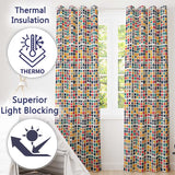 Colorful Mosaic Squares Irregular Grid Modern Seamless Pattern  Readymade Eyelet Ring Top Thermal 100% Blackout Curtains