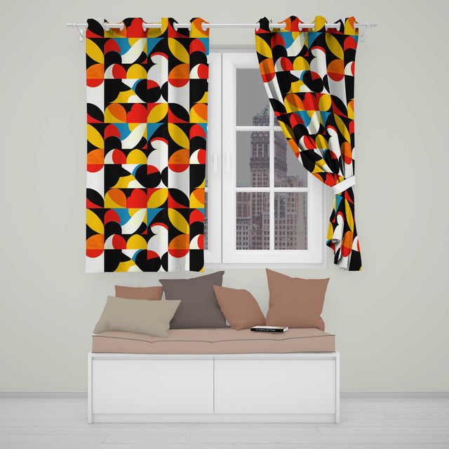 Colorful Abstract Petal Shapes Geometric Floral Seamless Pattern  Readymade Eyelet Ring Top Thermal 100% Blackout Curtains