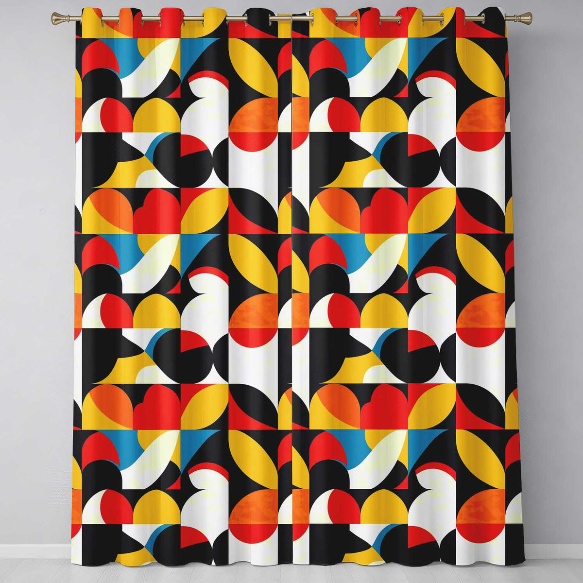 Colorful Abstract Petal Shapes Geometric Floral Seamless Pattern  Readymade Eyelet Ring Top Thermal 100% Blackout Curtains