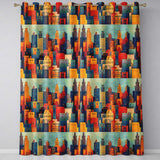 Colorful Stylized Urban City Buildings Illustration Seamless Pattern  Readymade Eyelet Ring Top Thermal 100% Blackout Curtains