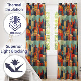 Colorful Stylized Urban City Buildings Illustration Seamless Pattern  Readymade Eyelet Ring Top Thermal 100% Blackout Curtains