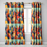 Colorful Stylized Urban City Buildings Illustration Seamless Pattern  Readymade Eyelet Ring Top Thermal 100% Blackout Curtains