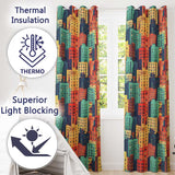 Abstract Vibrant Cityscape Architecture Geometric Style Seamless Pattern  Readymade Eyelet Ring Top Thermal 100% Blackout Curtains